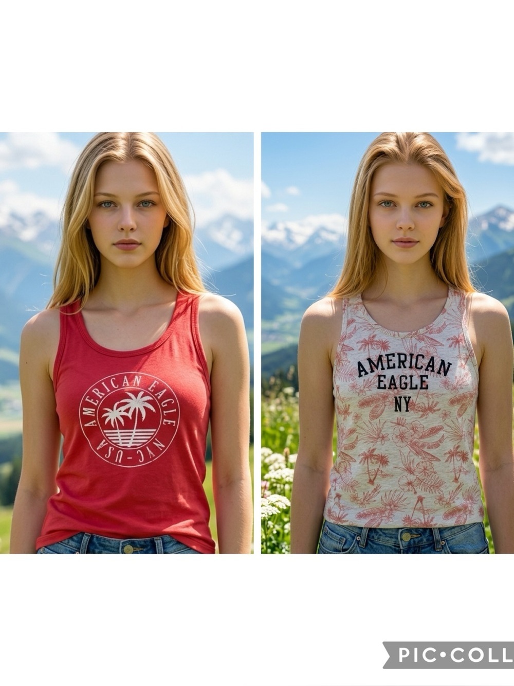 NWT American Eagle Kids Girls 2 Graphic Logo Tank Tips Red - Size 16